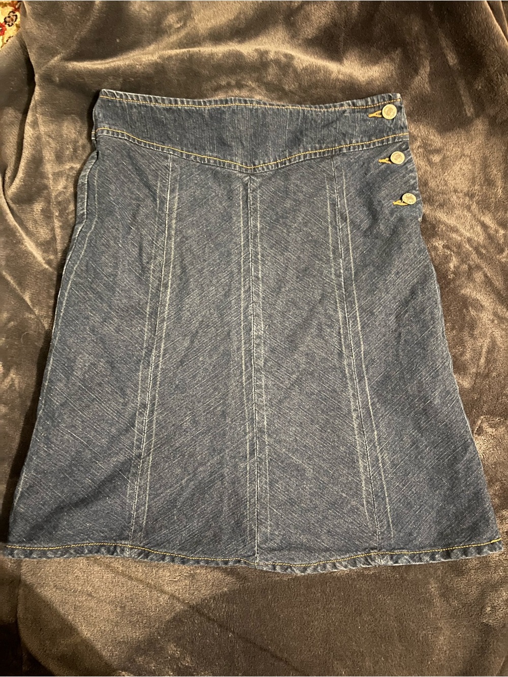 Vintage Y2K Japanese Denim A-Line Skirt with Side Button Detail - Dark Blue